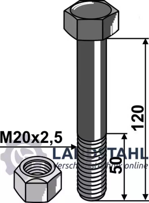 Schraube mit Sicherungsmutter - M20 x 2,5 - 10.9